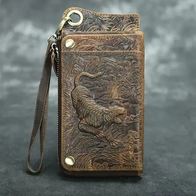 Vintage Long Wallets Genuine Leather Wallet Zipper Coin Pocket