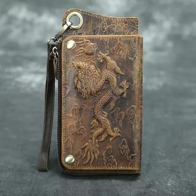 Vintage Long Wallets Genuine Leather Wallet Zipper Coin Pocket