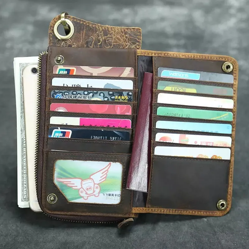 Vintage Long Wallets Genuine Leather Wallet Zipper Coin Pocket