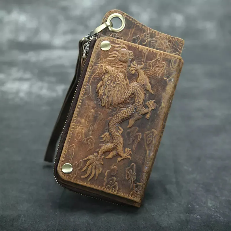 Vintage Long Wallets Genuine Leather Wallet Zipper Coin Pocket