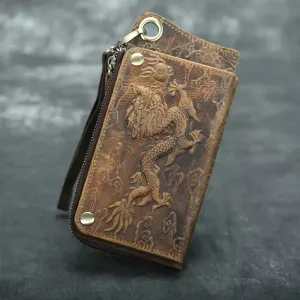 Vintage Long Wallets Genuine Leather Wallet Zipper Coin Pocket