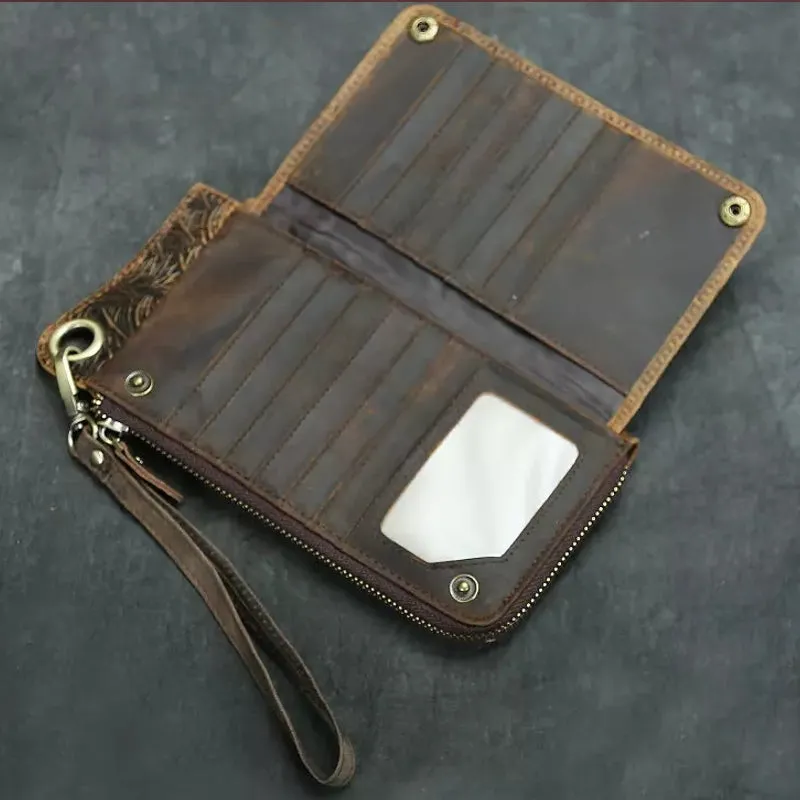 Vintage Long Wallets Genuine Leather Wallet Zipper Coin Pocket
