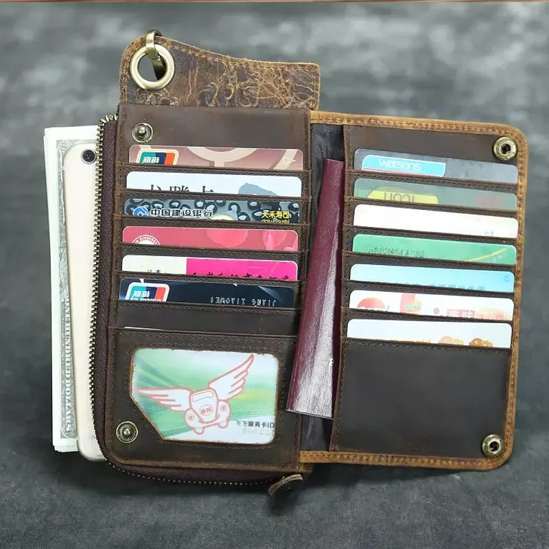 Vintage Long Wallets Genuine Leather Wallet Zipper Coin Pocket