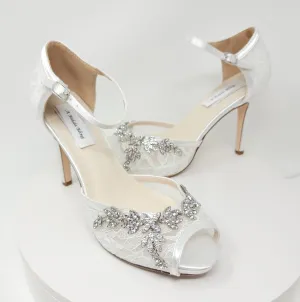 White Lace Bridal Shoes with Crystal Vine Design