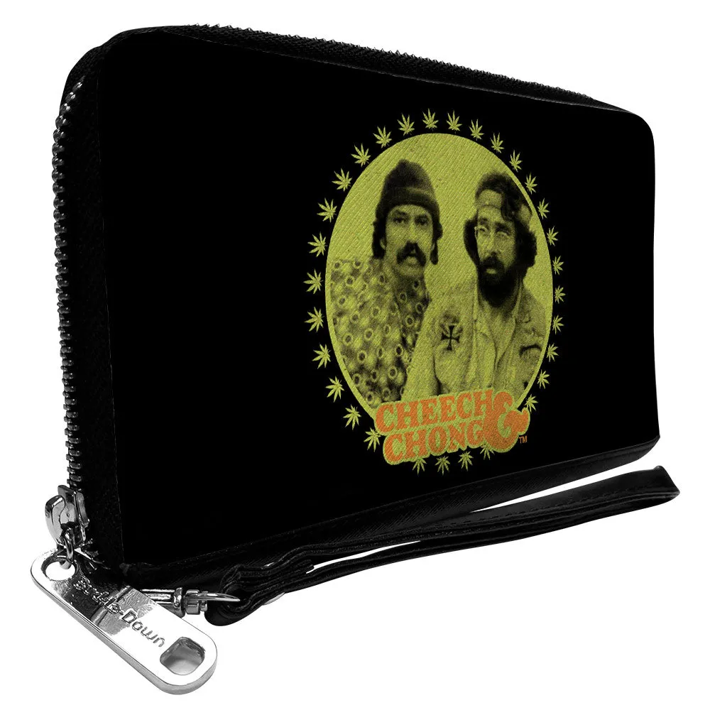 Wholesale PU Zip Around Wallet Rectangle - CHEECH & CHONG Next Movie Pose Black/Green/Orange