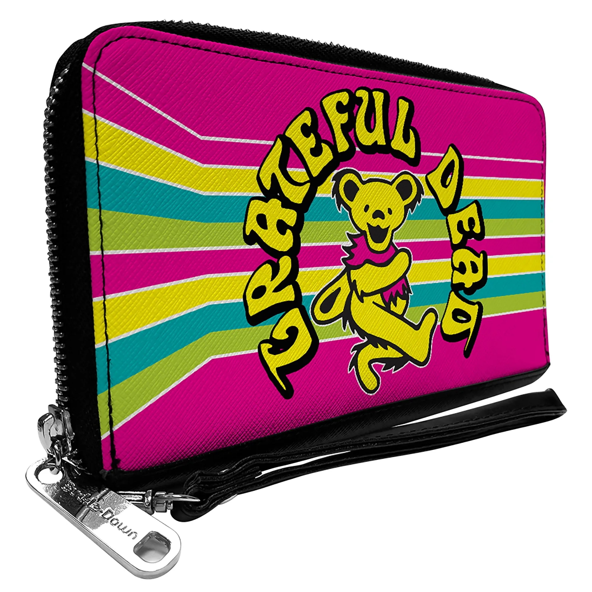 Wholesale PU Zip Around Wallet Rectangle - GRATEFUL DEAD Dancing Bear Icon Stripe Pink/Multi Color/Black