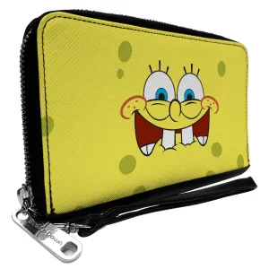 Wholesale Women's PU Zip Around Wallet Rectangle - SpongeBob Biting Lip Face Centered