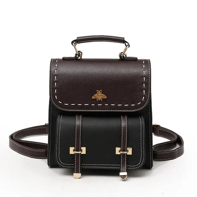 Women Backpack Little Bee School College Backpack Quality Vintage Leather Preppy Female Backpack Travel Bag mochila Dropshipping
