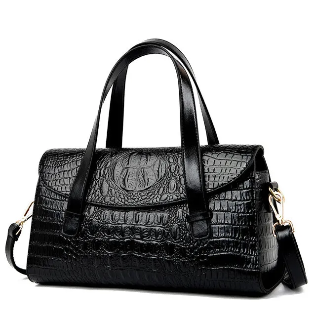 Women Bags Black Crocodile Faux Leather Handbags