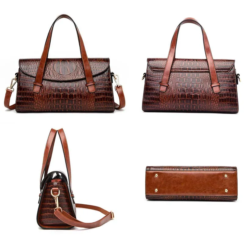 Women Bags Black Crocodile Faux Leather Handbags