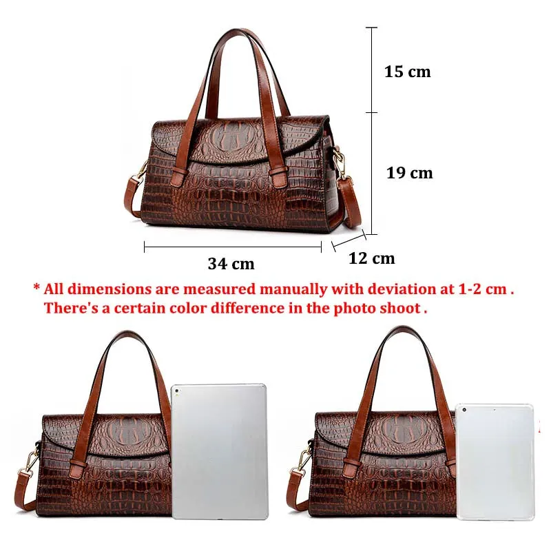 Women Bags Black Crocodile Faux Leather Handbags