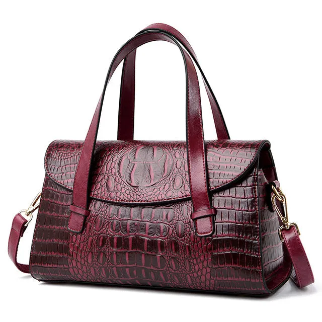 Women Bags Black Crocodile Faux Leather Handbags