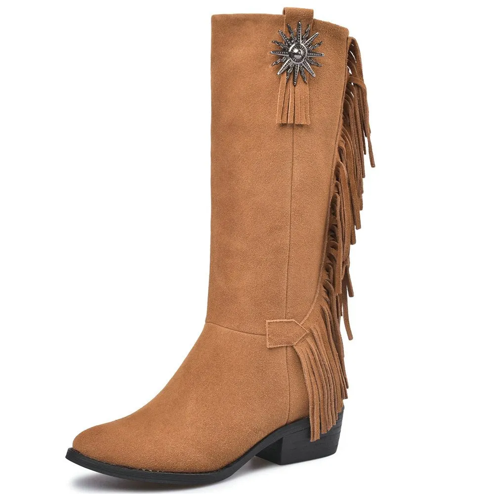 Women Chunky Heels Mid Calf Motorcycle Boots