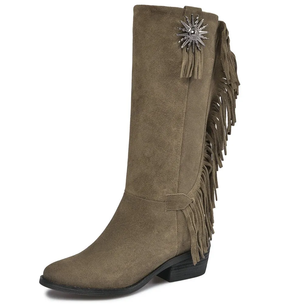 Women Chunky Heels Mid Calf Motorcycle Boots