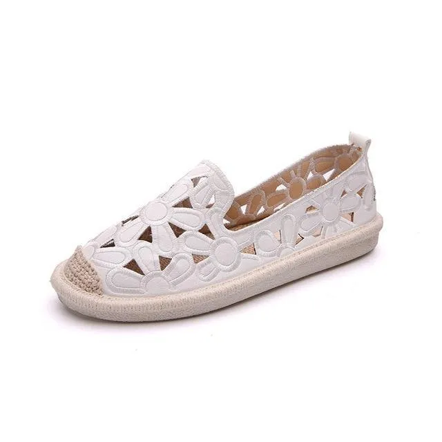 Women Flats Shoes Embroidery Straw Fisherman Shoe