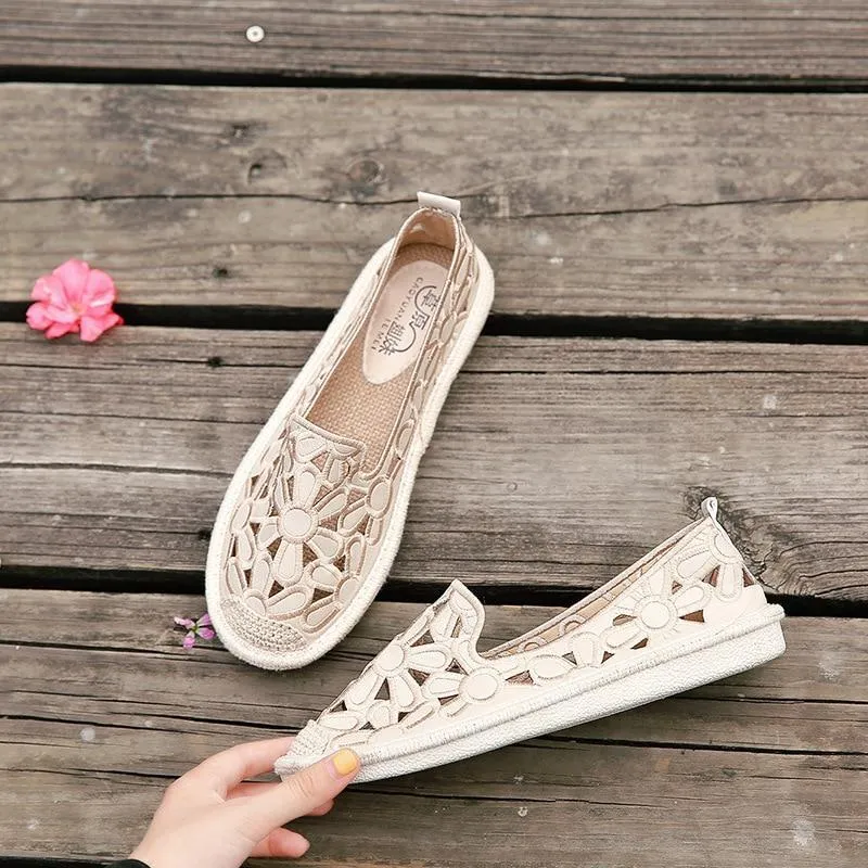 Women Flats Shoes Embroidery Straw Fisherman Shoe