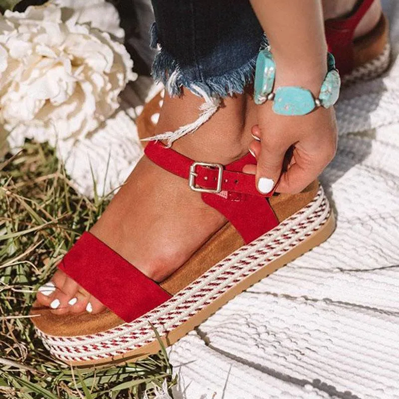 Women Peep Toe Straw Thick Bottom Platform Sandals