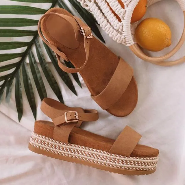 Women Peep Toe Straw Thick Bottom Platform Sandals