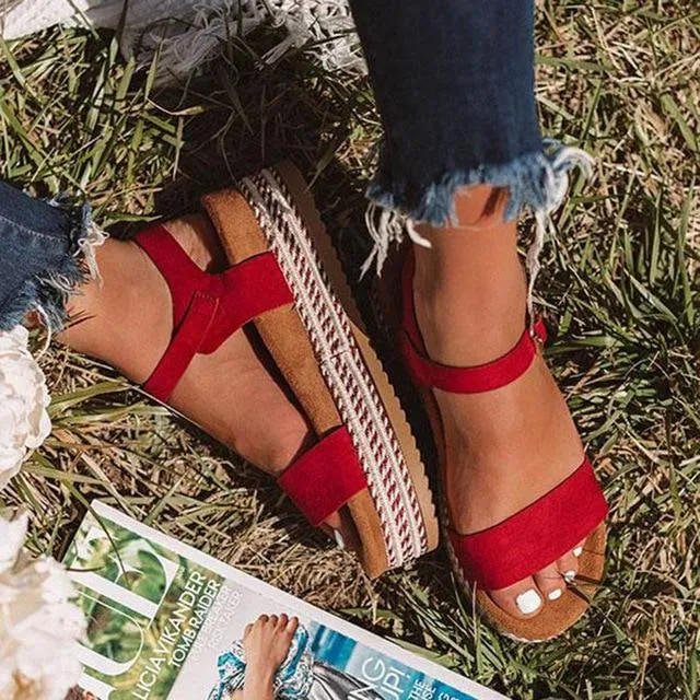 Women Peep Toe Straw Thick Bottom Platform Sandals