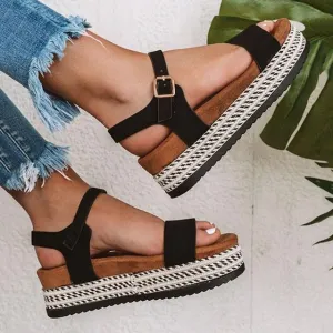Women Peep Toe Straw Thick Bottom Platform Sandals