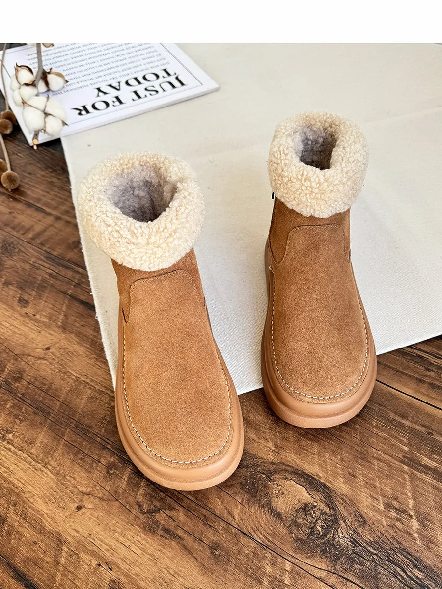 Women Retro Minimalist Suede Furred Snow Boots