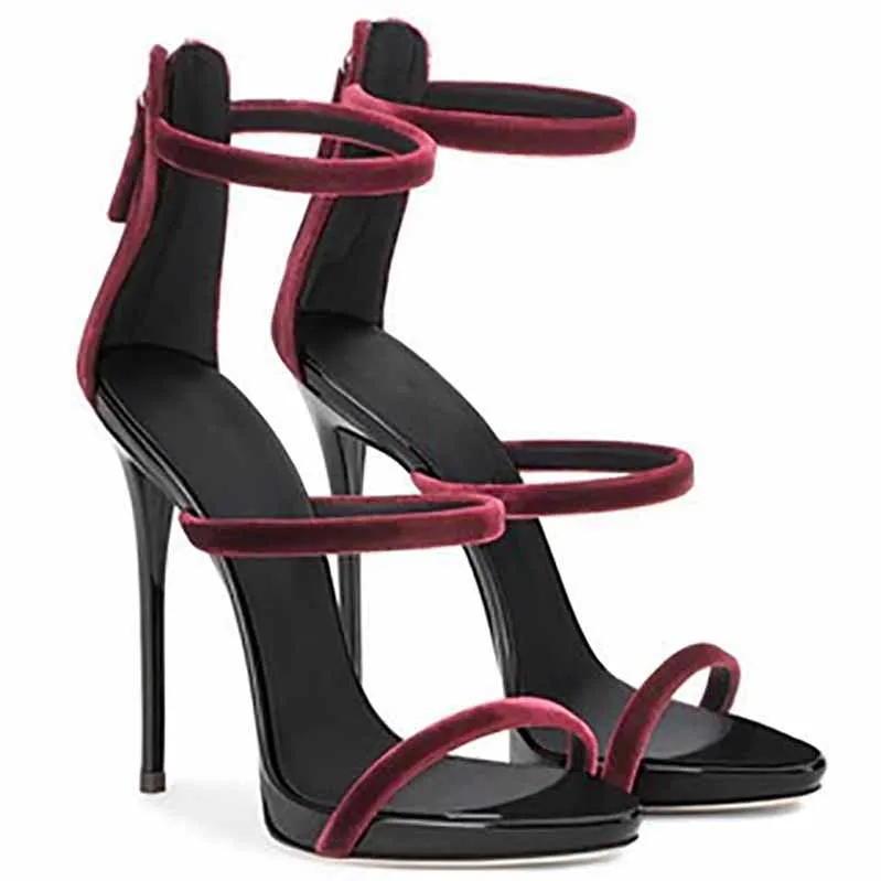 Women's Ankle Strap Stiletto Open Toe Sandals Sexy Triple Strappy High Heels