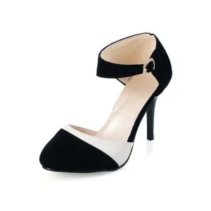 Women's Color Block Pointed Toe Ankle Strap Buckle Stiletto High Heel Sandals