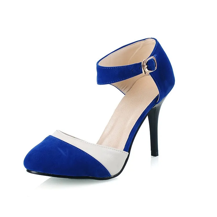 Women's Color Block Pointed Toe Ankle Strap Buckle Stiletto High Heel Sandals