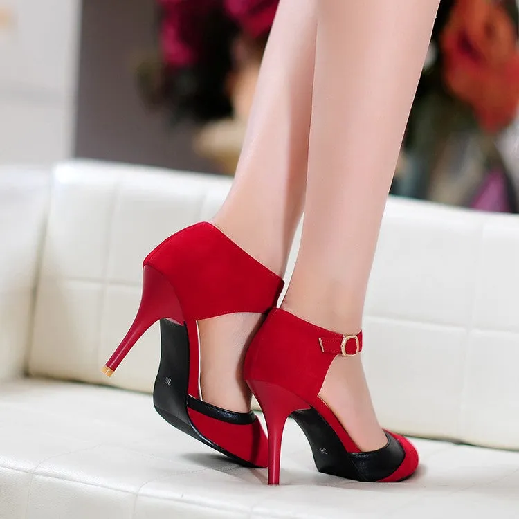 Women's Color Block Pointed Toe Ankle Strap Buckle Stiletto High Heel Sandals