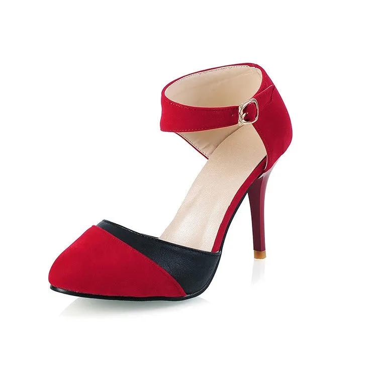 Women's Color Block Pointed Toe Ankle Strap Buckle Stiletto High Heel Sandals