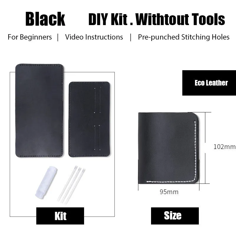 Womens Leather Small Wallet Kit DIY Black Leather Slim Wallets Kit DIY Eco Leather Project DIY Leather Kit
