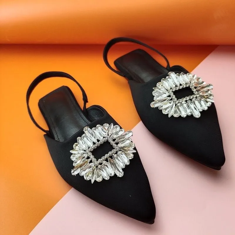 Women's Multicolor Satin Rhinestone Pointed Toe Flats
