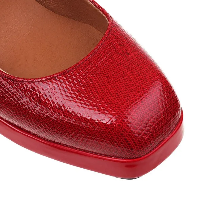 Women's Platform Pumps Snake Printed Mary Janes Buckle Straps Block Chunky Heel
