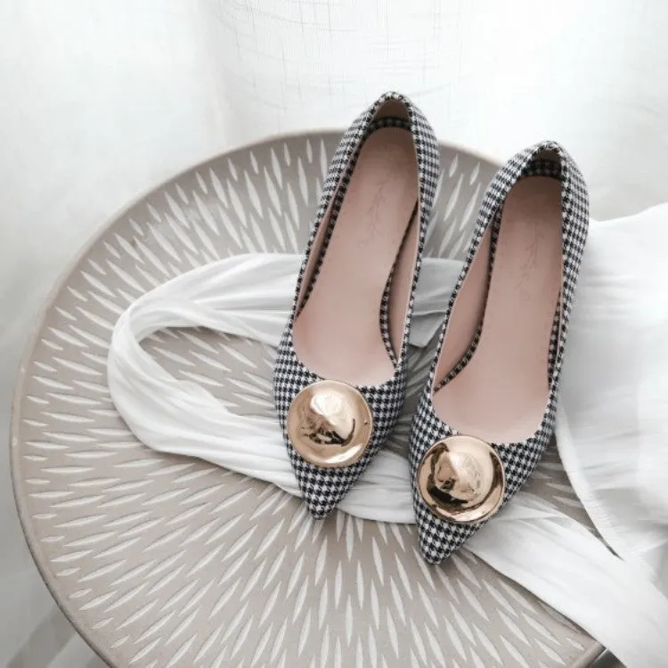 Women's Pointed Toe Metal Deco Chunky Heel Pumps