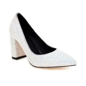 Women's Pumps Bling Bling Sequins Pointed Toe Chunky Heel Wedding Shoes