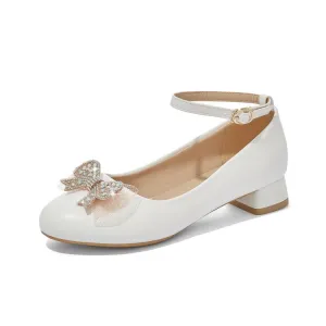Women's Shallow Rhinestone Bow Tie Block Heel Pumps