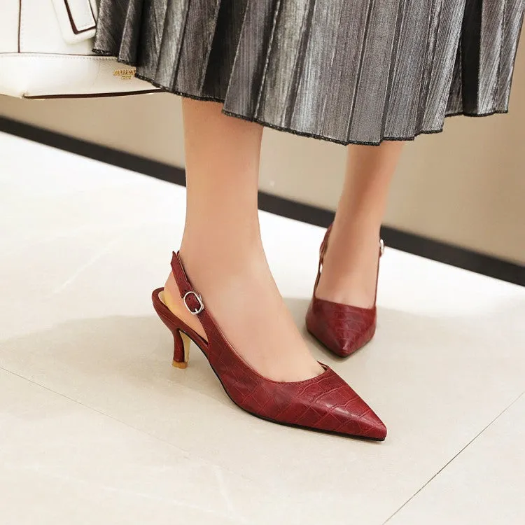 Women's Solid Color Pointed Toe Hollow Out Stiletto High Heel Slingback Sandals