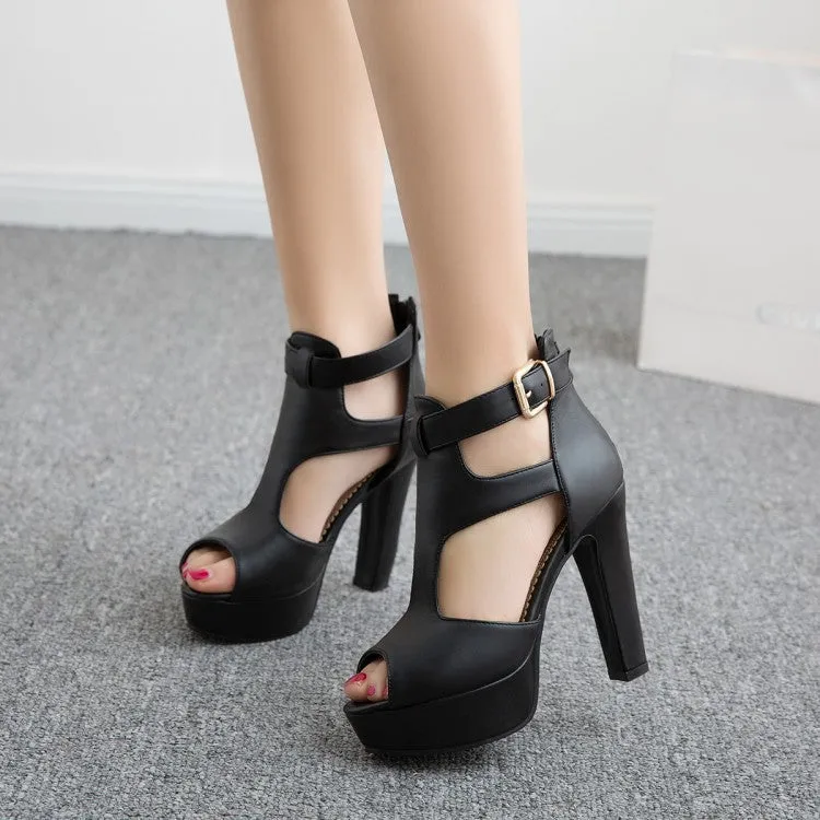 Women's T Straps Platform Sandals High Heels Shoes 3567