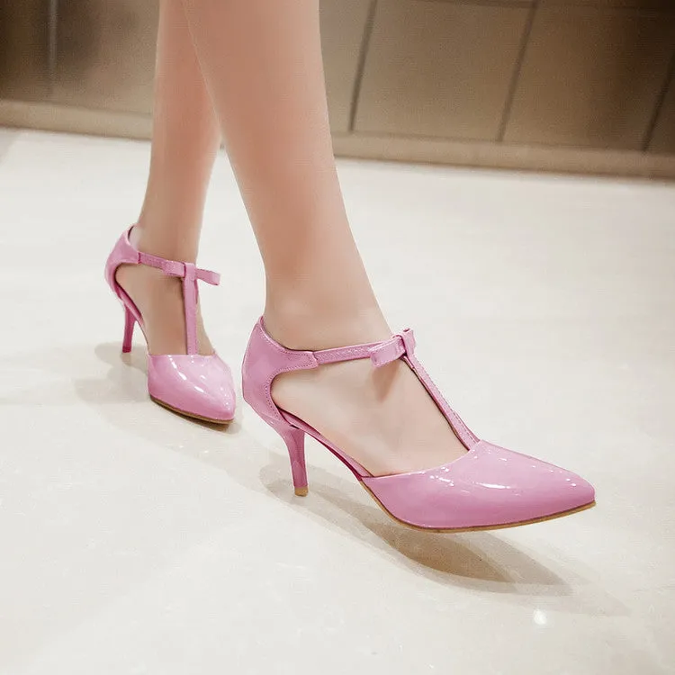 Women's's High Heels Pointed Toe Butterfly Knot T Strap Stiletto Sandals