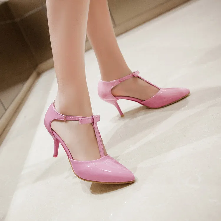 Women's's High Heels Pointed Toe Butterfly Knot T Strap Stiletto Sandals