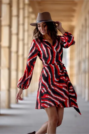 Wrap Tie Dress with Puffy Sleeves