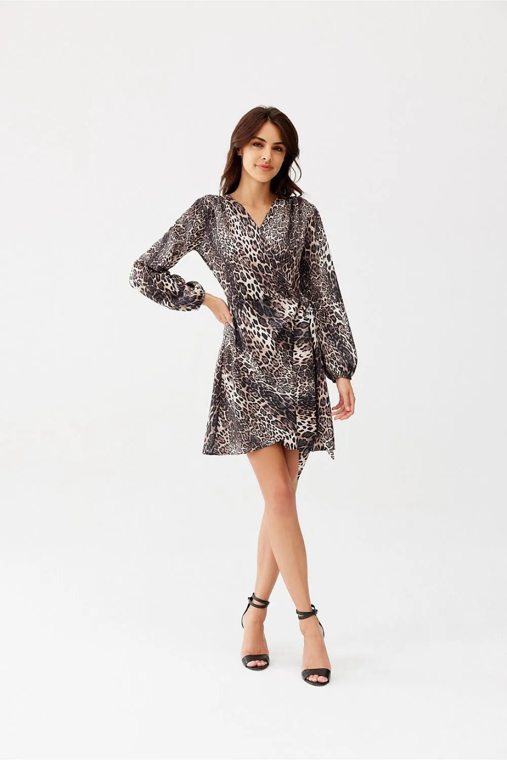 Wrap Tie Dress with Puffy Sleeves