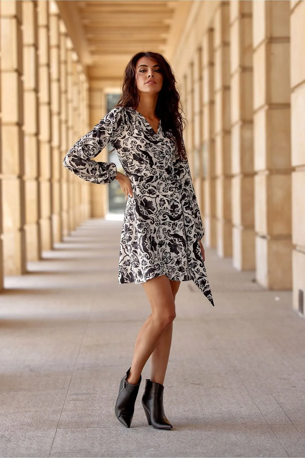Wrap Tie Dress with Puffy Sleeves