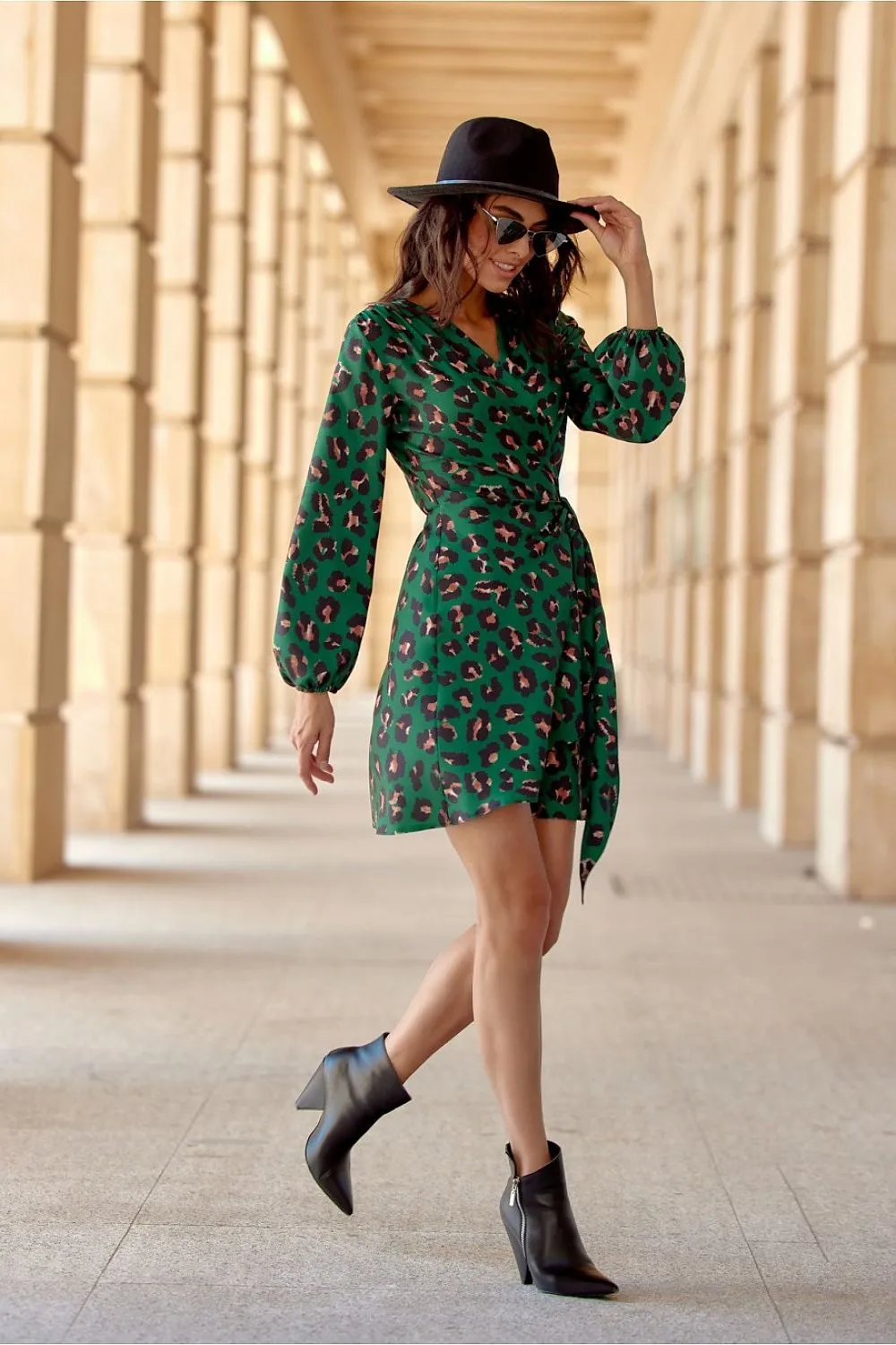 Wrap Tie Dress with Puffy Sleeves