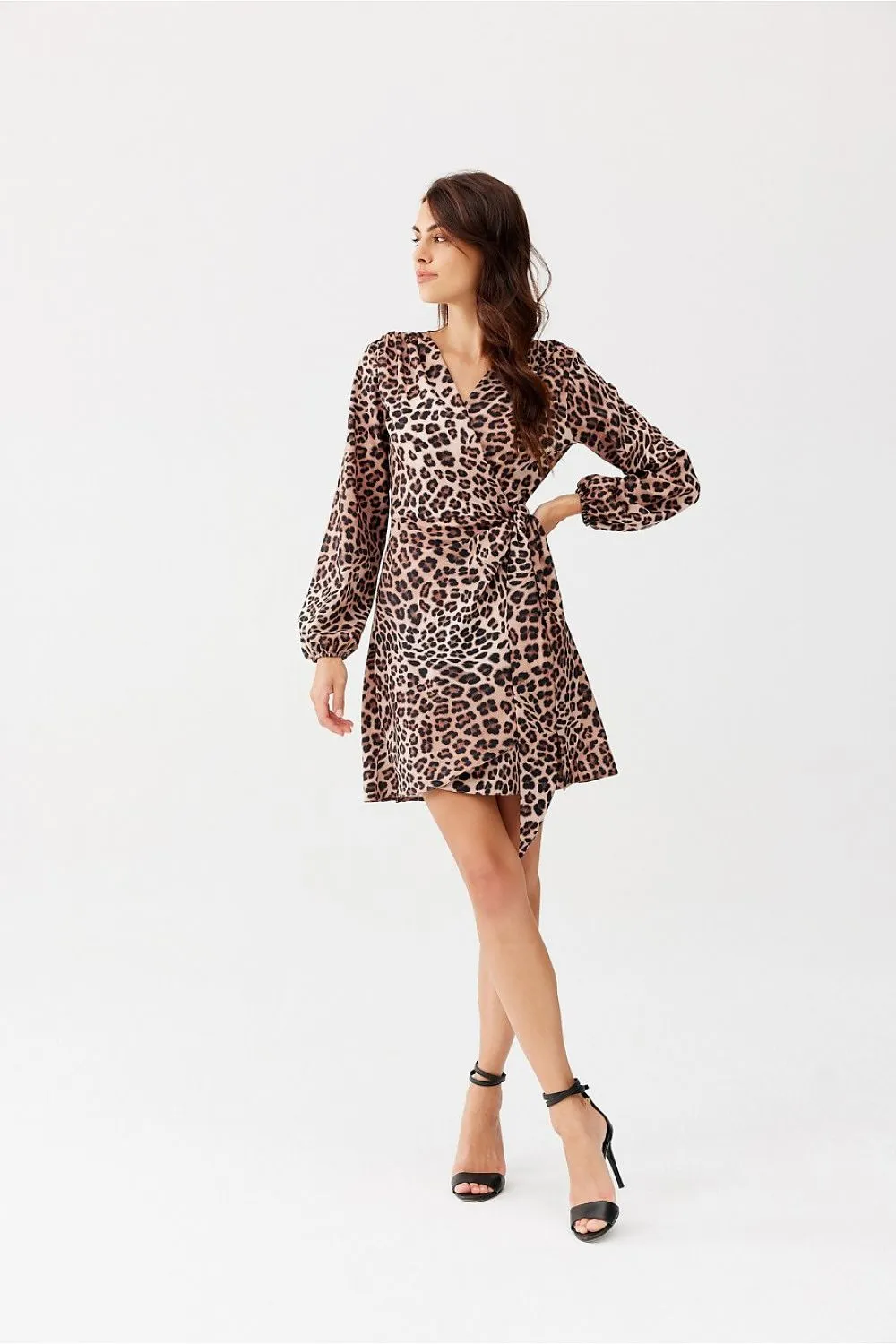 Wrap Tie Dress with Puffy Sleeves