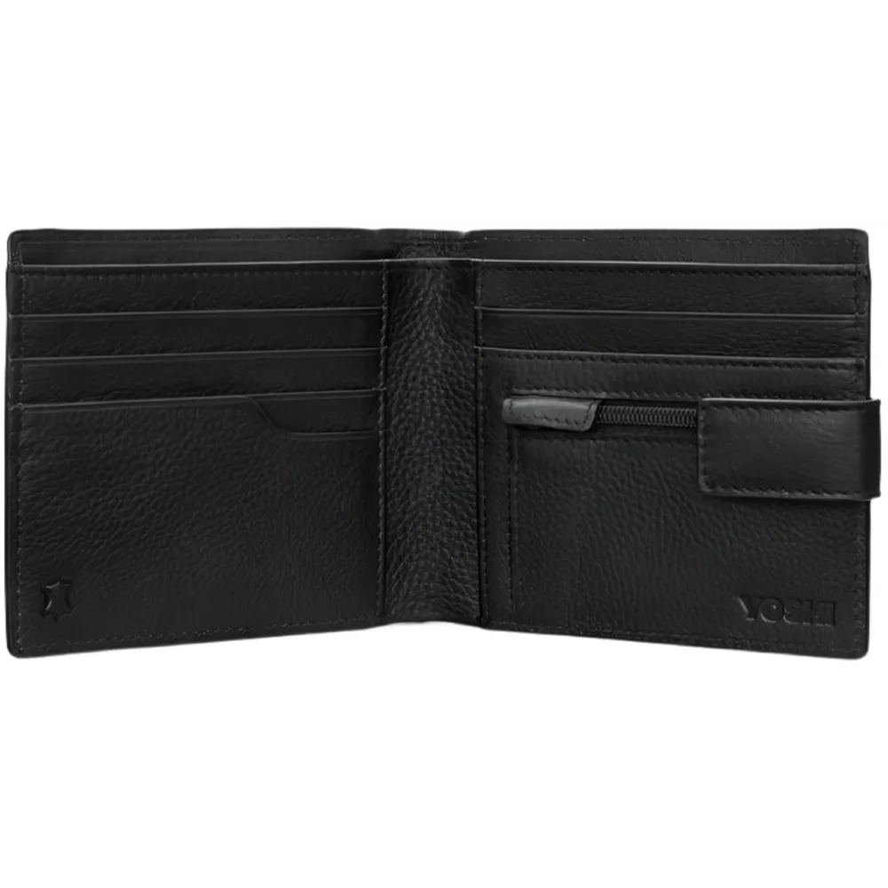 Yoshi Two Fold Black Leather Wallet with Tab
