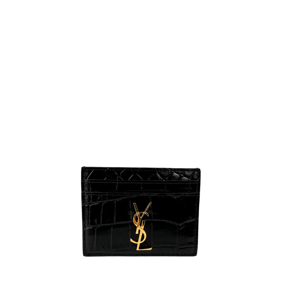 YSL Cassandre Croc Embossed Leather Card Case