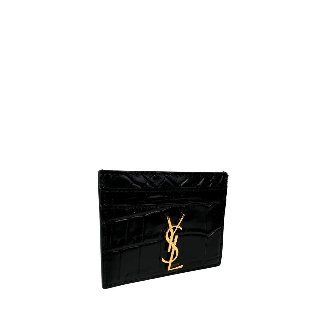 YSL Cassandre Croc Embossed Leather Card Case